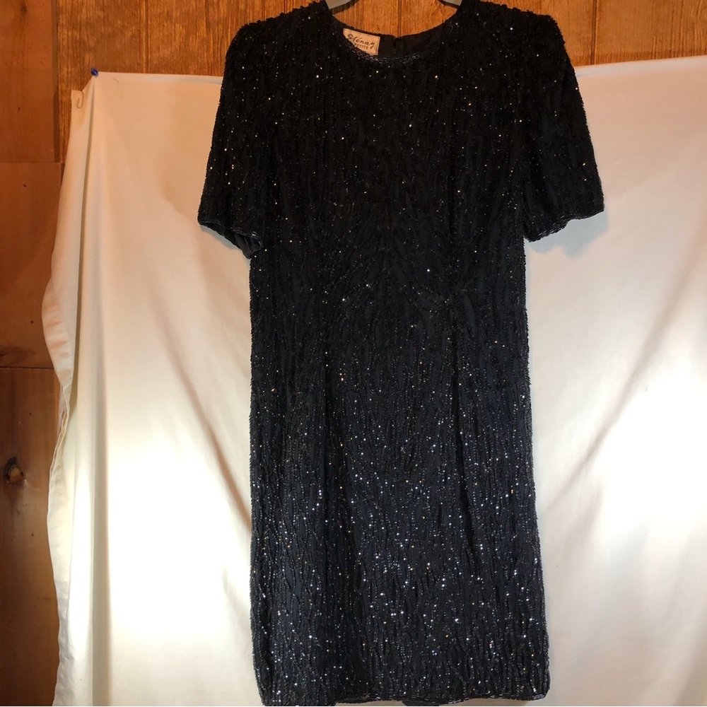 STE’NEY petite women’s black sequins silk cocktail party dress P8